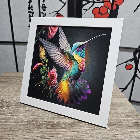 8x8 Hummingbird Framed Watercolor Oil Painting‎ Art Print - Picture 7 of 7